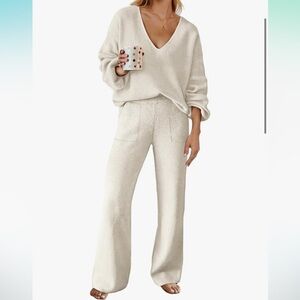 Women 2 Piece Knit Set Long Sleeve Pullover Sweater Top Wide Leg Pant